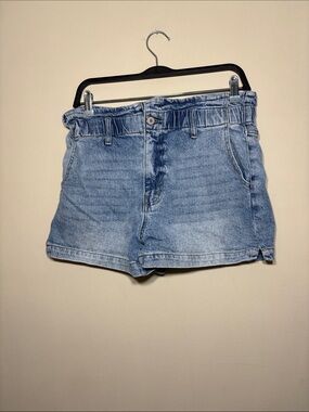 KanCan Washed Light Blue Denim Paperbag Waist Shorts